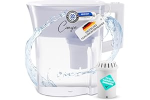 CIMYA Wasserfilter Kanne Trinkwasser 2,4L inkl.1x 60 Tage Filter Aktivkohle Kartusche mit 8-fachem Filtersystem ohne Chemie, Wasser Water Purifier filtert Kalk, Chlor, Schadstoffe,erhöht den pH-Wert (Weiß)