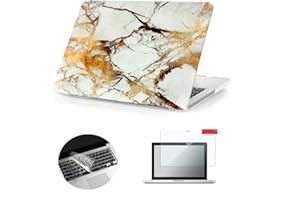 Se7enline Compatible with Macbook Air 13 inch Case Wihte/Gold Marble Pattern Print Frosted Rubber Coated Hard Shell Case for MacBook Air 13 inch Model:A1369/ A1466 & Keyboard Cover & Screen Protector