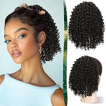 Themis Hair Afro Kinky Curl Pferdeschwanz - Kurzer Clip-in Pony Mit Kordelzug, Farbe 1B