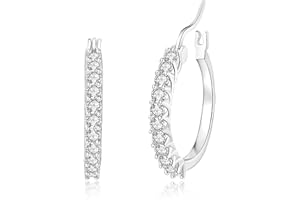 Sfoni Silver Hoops Earrings for Women Girls - Hypoallergenic Small Silver Hoops Birthday Christmas Gifts For Mother's Day Mum, Sizes 13/15/20mm, White/Blue/Green/Red Cubic Zirconia