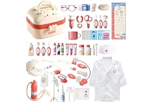 KalaDuck Doctors Set for Kids Age 3, 62PCS Toddler Doctors Kit with Dentist Toys, Outfit Clothes and Kids Stethoscope, Pretend Play Doctor Playsets, Role Play Toys Medical Gift (Pink)