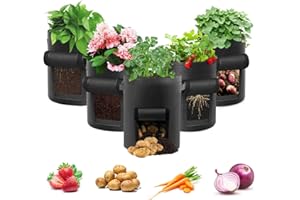 LITLANDSTAR Potato Grow Bag, 5-Pack 15 Gallonen Vegetable Grow Plant Bags mit Sichtfenster und Griffen für Gemüse, Obst, Blumen, Kartoffel (Schwarz)