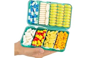 Yaklim Magnetischer Reise-Pillendose, 7 Fächer, tragbare Pillendose, großer Vitamin-Organizer mit Etiketten, tägliche Pillendose, Medizin-Organizer, großer Ergänzungs-Organizer, Magnet-Pillenbehälter,