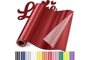 Sgooyir Rouleau Vinyle thermocollant Rouge pour Tissu, 30.5 x 183 cm Flex Thermocollant pour Tissu, T-Shirts, Sacs, Casquettes