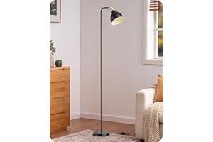 EDISHINE Lampadaire Industriel, Lampe sur Pied Rétro avec abat-jour en métal, tête réglable, douille E27, Lampe de Lecture pour Salon et Bureau, avec ampoule LED incluse, noir