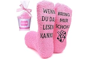 Zemolo Lustige Socken Geschenke für Frauen Mama Kuschelsocken WENN DU DAS LESEN KANNST Socken Spruch Schoki Witzige Socken Damen Flauschsocken Weihnachtssocken Adventskalender Geburtstag