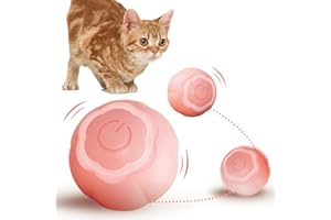 BoloShine Automatyczna zabawka dla kotów, 2 interaktywne tryby gry dla kotów ze światłami LED, 360 stopni i ładowalna interaktywna piłka dla kotów i szczeniąt (różowa)