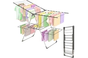 ‎INNOTIC Innotic Wäscheständer Klappbar Platzsparend, Tragbar, Vertikal Wäscheständer Turm aus Edelstahl, für Balkon Innen und Außenbereich, Grau, L