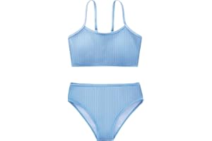 URMAGIC Girl's 2 Piece Swimsuit Solid Spaghetti Strap Bikini Sets Beach Bathing Suit Swimwear for Teen Kids