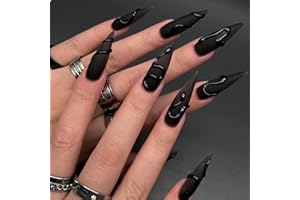 GlamRays 24 uñas postizas acrílicas de color negro con diseño de serpiente 3D, adhesivo mate en las uñas, 24 unidades