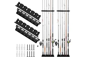 COOLTTO Fishing Rod Holders Wall-Mounted 2 Pairs, Simple Deluxe Fishing Pole Holder & Rack Store up to 12 Rods or Combos for Garage & Boat (Vertical, Black)
