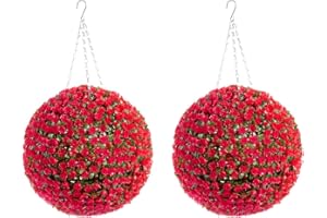 Best Artificial Pair of 38cm Red Rose Topiary Hanging Flower Balls **UV Fade Protected**