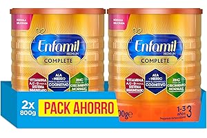 Enfamil Premium Complete 3 Pack Mensual - Preparado Lácteo Infantil de Crecimiento para Lactantes Niños de 1 a 3 Años, 800 gr - Pack de 2 Latas