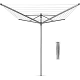 Brabantia - Stendibiancheria a Ombrello Lift-O-Matic - 40m di Spazio per Stendere - Regolabile Lavoro All'altezza (129-187 cm