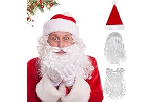 Gxlaihly Weihnachtsmann-Bart-Perücke-Hut-Set,Weihnachtsmann Nikolaus Perücke und Bart Set mit Mütze,Weihnachts-Weihnachtsmann-Cosplay-Zubehör