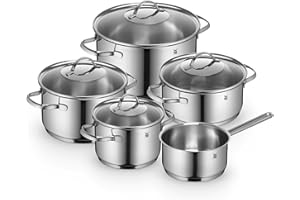 WMF Provence Plus Topfset Induktion 5-teilig, Kochtopf Set unbeschichtet mit Glasdeckel, für alle Herdarten geeignet, Induktions Töpfe Set, ohne Skalierung, Cromargan Edelstahl poliert