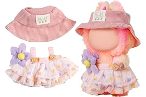 Chritice 3 Stück Puppenkleidungs Set für Puppe,Kompatibel mit Labubu,Violett Schwarz Kleine Schleifenhaube,Trägerkleid & Kamera Puppenzubehör Vinyl Plüschtier Niedlich Outfit Accessoires für Puppen