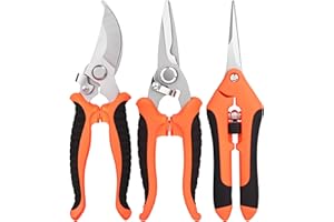 WIEERDA Garden Pruning Shears, 3 Pcs Stainless Steel Gardening Shears, Gardening Scissors for Flowers Fruit Trees, Gardening Trimming, Garden Tools