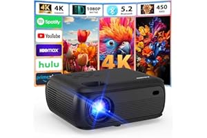 AGIMA 4K Proiettore 1080P Nativo 2025 proiettore Portatile con Smart TV OS Apps integrate, 450ANSI, Altoparlanti stereo, WiFi 6, Bluetooth 5.2 Compatible con TV Stick/Smartphone/HDMI, Nero