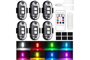 EOPUOZS 6 Pezzi Luci Stroboscopiche Drone LED, Luci Anticollisione Impermeabili per Auto con Telecomando, 8 Colori Luce Flash di Ricarica USB per Moto, Auto RC, Drone, Camion
