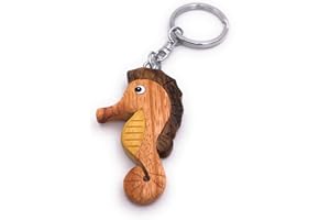 Onwomania - "-Seepferdchen Unterwasser Tier Schlüsselanhänger - Holz Glücksbringer ideal als Geschenk z.B. für den besten Freund, die beste Freundin, Mama - Für Männer, Frauen & Kinder