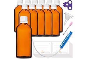 HandsUnity 100ml-12 piezas de Botella Gotero -Pequeño Frasco Ámbar con Tapón Gotero de Cristal Blanco El set marrón incluye 30 Accesorios