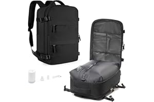 HPLQQ Sac à dos sous vide de voyage avec pompe, Cabine Avion Easyjet Bagage cabine à main avec compression pour homme et femme,Sac airbag avec pompe,U1-Noir