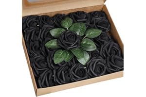 Anaoo Rosa Fiori Artificiali Finte 25 Pezzi Schiuma Aspetto Reale Regolabile Rose Finti Decorazioni per DIY Matrimoni Mazzi Nozze Nuziale Centrotavola Arrangiamenti Festa Bambino Casa, Nero
