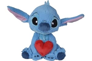 Simba - Disney Plush Originale Stitch con il cuore, 6315876995X06, +0 mesi, 25 cm, licenza ufficiale Disney, cuore rosso