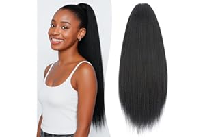 S-noilite Long Drawstring Ponytail Thick Kinky Yaki Straight Pony Tail Hairpieces 24 inch Synthetic Clip in Hair Extension for Black Women Girl Daily Use - Dark Black