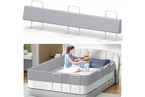 Kidsbuddy 200CM Barandilla Cama Niño,Barrera de Cama,Barrera de Seguridad para Niños,Protección contra Caídas,Altura Ajustable,Fácil de Instalar，Cama Niños Protección,1PCS,Gris