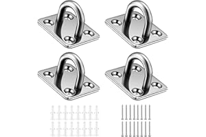 WDAFLG 4Pcs M6 Stainless Steel Oblong Pad Eye Plate U-shaped Heavy Duty Marine Hardware Staple Hook Loop with 16 Screws and 16 Plastic Plugs for Yoga Swings Hammocks, Marine Deck Hardware