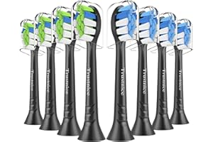 Trustnice Lot de 8 Têtes de Brosse à Dents Compatible avec Philips Sonicare, Brossettes de Rechange pour Sonicare, Medium (Noir, 1 unité (Lot de 8))