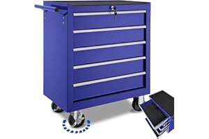 TecTake® Carrello Portautensili in acciaio con 5 Cassetti richiudibili, Mobile con Rotelle, Carrello Porta Attrezzi, Porta Utensili da Lavoro, Carrello con Ruote Portatutto - Blu