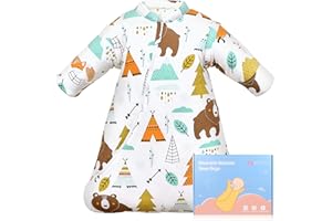 NesriToy Baby Schlafsack Winter, 𝟏𝟎𝟎% Baumwolle 𝟑.𝟓 𝐓𝐎𝐆 Babyschlafsack Kinder, Waldtiere Schalfsack Schlafanzug Baby Winter mit Abnehmbaren Ärmeln für Neugeborene(0-6 Monate)