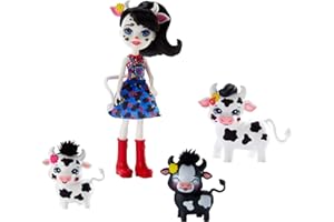 Enchantimals mini-poupée Cambrie vache avec figurine animale Ricotta et ses 2 bébés, jouet pour enfant, GJX44