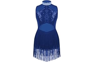 Alvivi Mädchen Tanzkleid Latein Pailletten Kleid Jazz Modern Dance Kostüm Quasten Kleid Salsa Tango Ballsaal Tanzkostüm