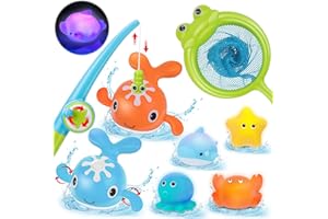 TINTINLODY Baby Bath Toys - 8PCS Magnetic Fishing Game Mould Free Light Up Swimming Bath Toys Wind-up Whales Bathroom Bathtime Toys for 2 3 4 5 Year Olds Boys Girls Water Toy Set Gift for Toddlers Kids 18M+
