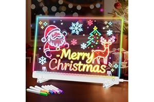 BUKBAS LED Zeichenbrett, 11.8" Leuchtendes Led Zeichenbrett für Kinder, LED Notiztafel Schreibtafel mit 7 Farben Stift und Verstellbarem Ständer, Acryl Schreibtafel Weihnachtsgeschenke Spielzeug