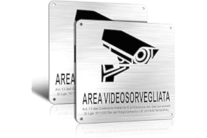 TAKULA 2 Pezzi Area Videosorveglianza Cartello,15 * 15CM Area Videosorvegliata con Avviso GDPR,Con Supporto Adesivo di 3M e fori Autoperforanti