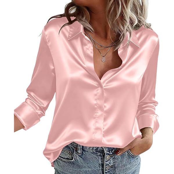 Zeagoo Chemisier En Satin Pour Femme - Col En V - Manches Longues - Élégant - En Satin - Décontracté - Manches Longues - Chemise D'affaires, Vert Foncé, XXL