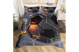 Loussiesd Set di biancheria da letto con motivo geometrico e palloni da calcio, colore grigio, morbido copripiumino per bambini ragazzi adolescenti adulti, 1 copripiumino con 2federe,230x220cm