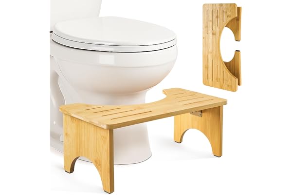 Lureon Hopfällbar toalettpall, vuxen toalettpall, bambu trä för badrum, ergonomisk toalettpall, avföringsstol för hemorrojder, förstoppning, uppblåsthet