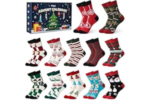 Moyel 12 pares Calendario Adviento Calcetines 39-42 Calendario Adviento 2025 Mujer Calendarios de Adviento Adultos Advent Calendar Regalos Originales para Mujer Navidad para Mamá Esposa Novia