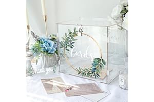 OurWarm Clear Acrylic Card Box with Lock & Slot, Thick DIY Wedding Card Box for Wedding Reception, Large Money Gift Box Eucalyptus Graduation Card Box for Party Graduation Birthday Baby Shower