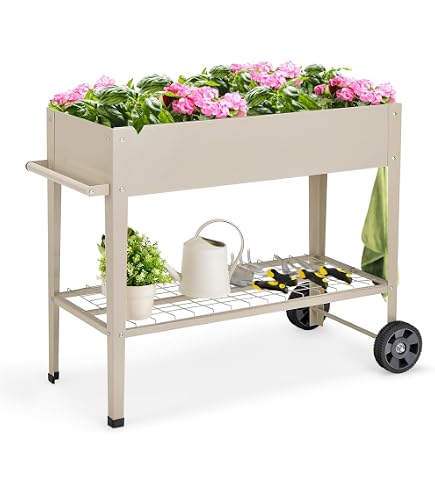 Carré Potager Sur Pieds En Bois 120x60x81cm - Jardinière Surélevée Avec étagère De Rangement, Drainage, Pour Balcon, Terrasse, Jardin