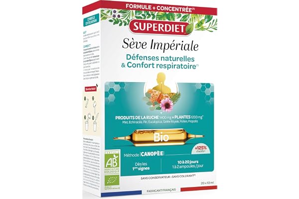 SUPERDIET - IMMUNITE ET RESPIRATION BIO (SÈVE IMPÉRIALE BIO) - Vitalité - Fabrication française - 20 ampoules de 10ml