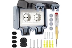 HOTSAN Außensteckdose Wasserdicht - IP66 Steckdose Gartensteckdose, 16A Doppelsteckdose Aufputz, Außensteckdose mit Schraubendreher, Wandsteckdose für Feuchtraum Außen