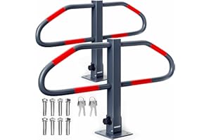 MONZANA® Set of 2 Parking Barriers | Foldable Robust Steel Posts with Integrated Locks | 4 Keys | Security Bollards for Car Parks, Driveways and Garages | 47 x 18 x 70cm