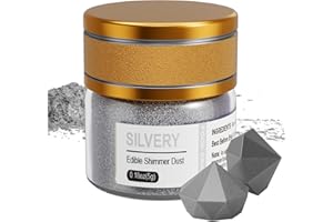 Wwtop Argenté Paillettes Comestibles 5g, Paillettes Alimentaires Comestibles, Colorant Alimentaire Poudre, Poudre de Poussière Comestibles pour Boissons, Gâteaux, Cocktail,Chocolat, Bonbons